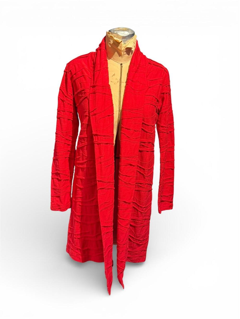 Klok Red Textured Long Sleeve Open Front Cardigan